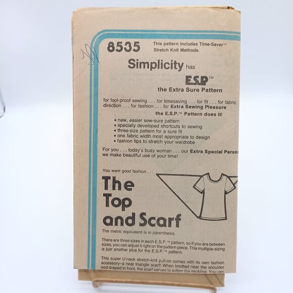 UNCUT Vintage Sewing PATTERN Simplicity ESP 8535, Misses 1978 Pullover Top - Picture 1 of 1